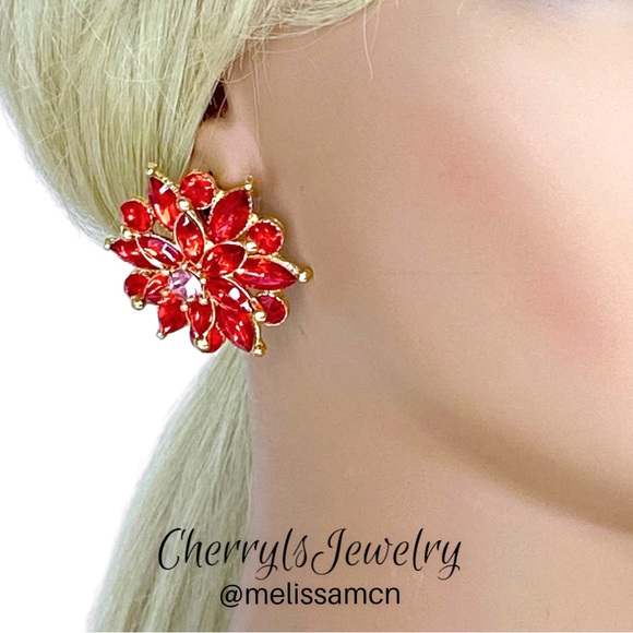 Show Stopping Red Crystal & Enamel Stud Earrings - Picture 4 of 5